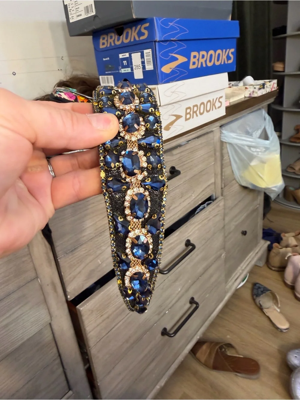 Blue Jeweled Headband with Rose Gold Accents
